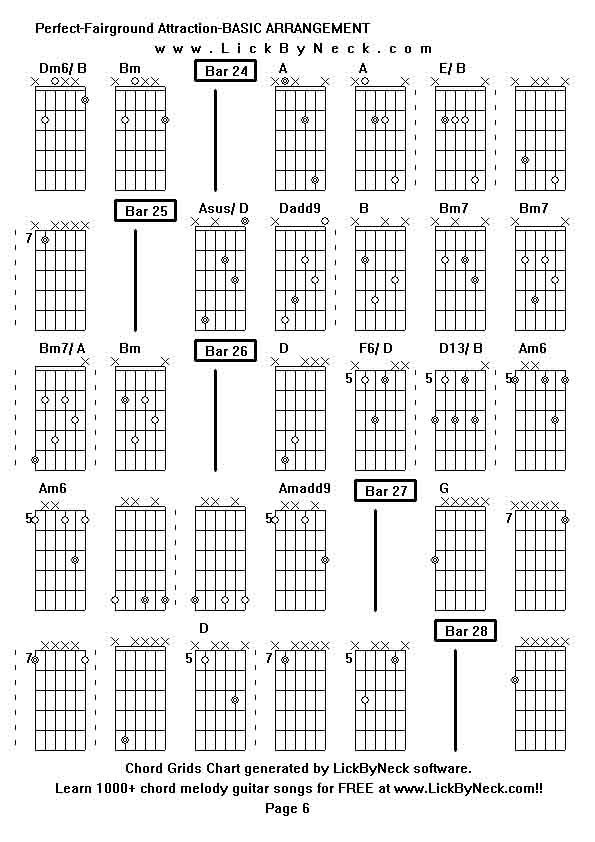 Chord Grids Chart of chord melody fingerstyle guitar song-Perfect-Fairground Attraction-BASIC ARRANGEMENT,generated by LickByNeck software.